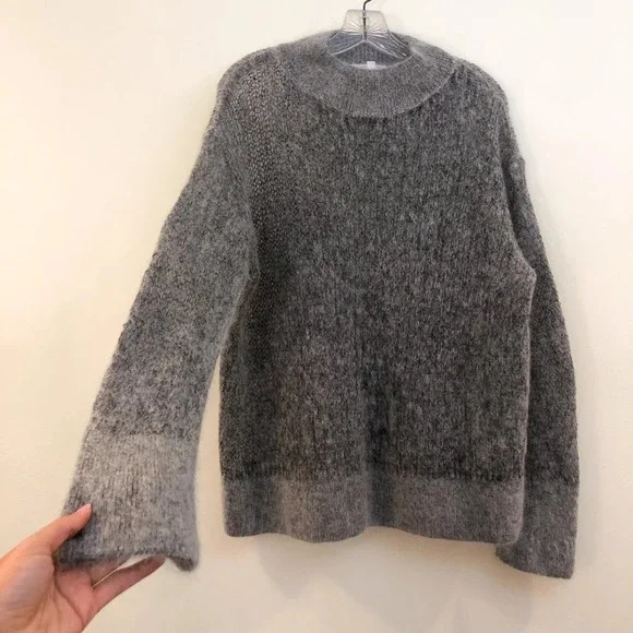 & Other Stories Mohair Wool Blend Boho Mock Neck Loose Knit Gray Sweater Small - Picture 5 of 10
